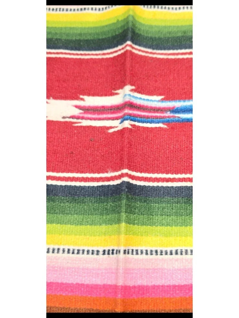 Vintage Mexican Saltillo Serape Wool Rug Runner 22x40 Handwoven Fringe